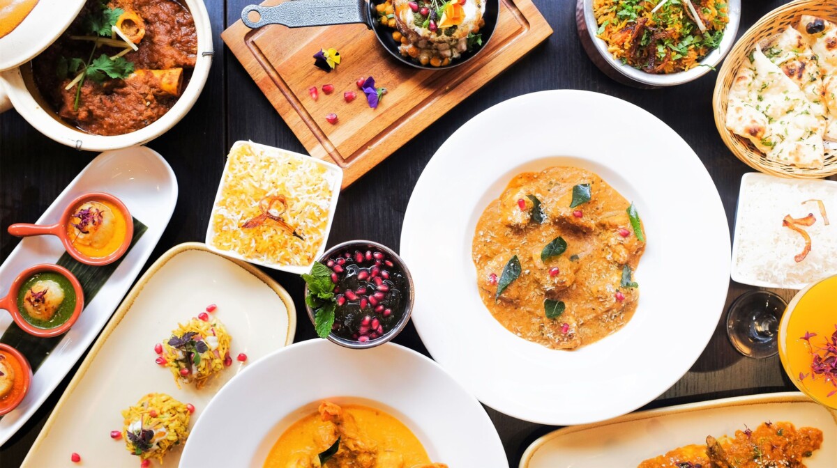 different indian dishes in table