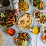 different vegan dishes in table