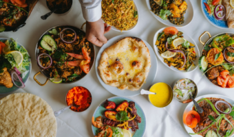 different vegan dishes in table