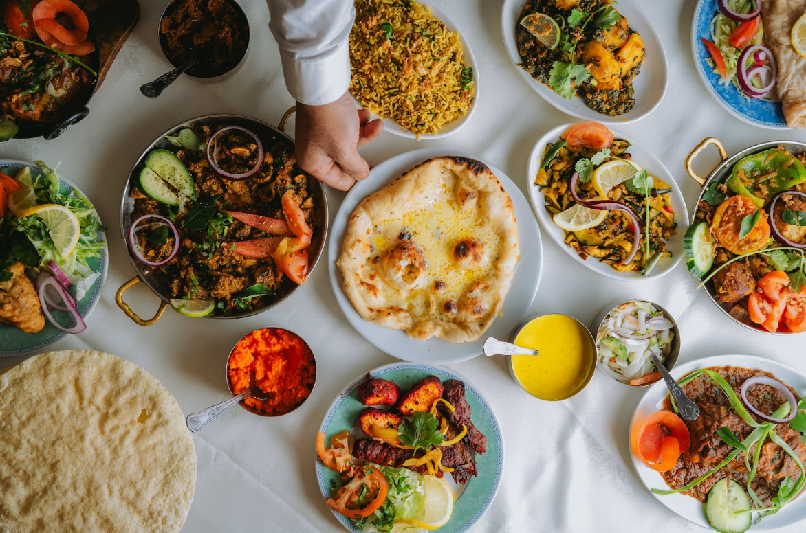 different vegan dishes in table
